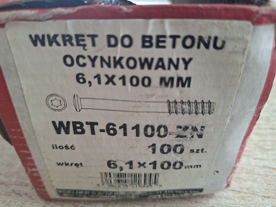 Wkręt do betonu ocynkowany 6,1x100 mm Koelner