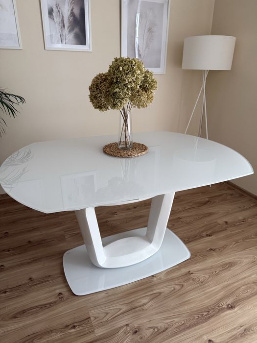 Nowoczesny stół szklany rozkładany – hartowane szkło, 8-osobowy