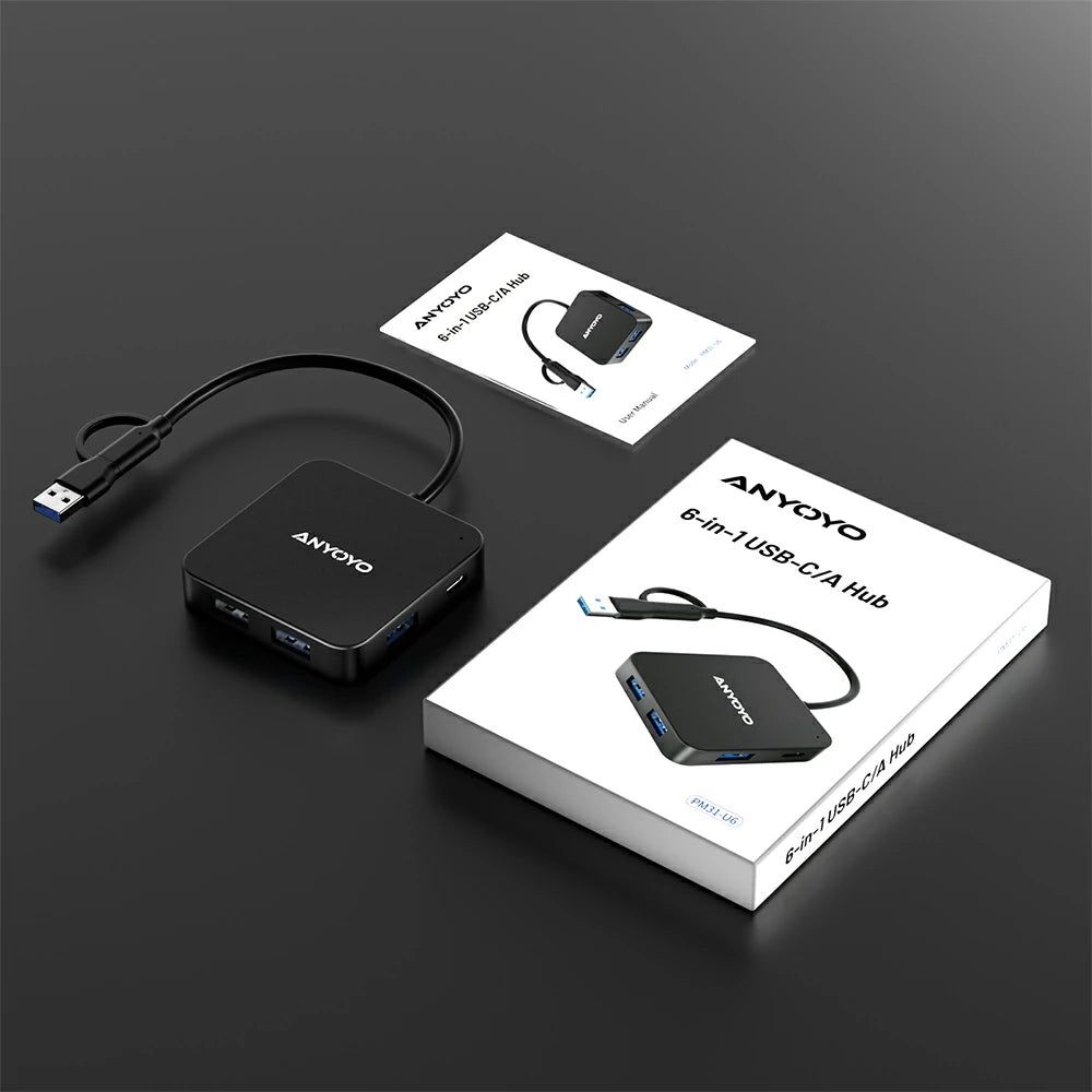 Док-станція Anyoyo 6-в-1 з 2 USB-C та 3 USB-A, 5 Гбіт/с