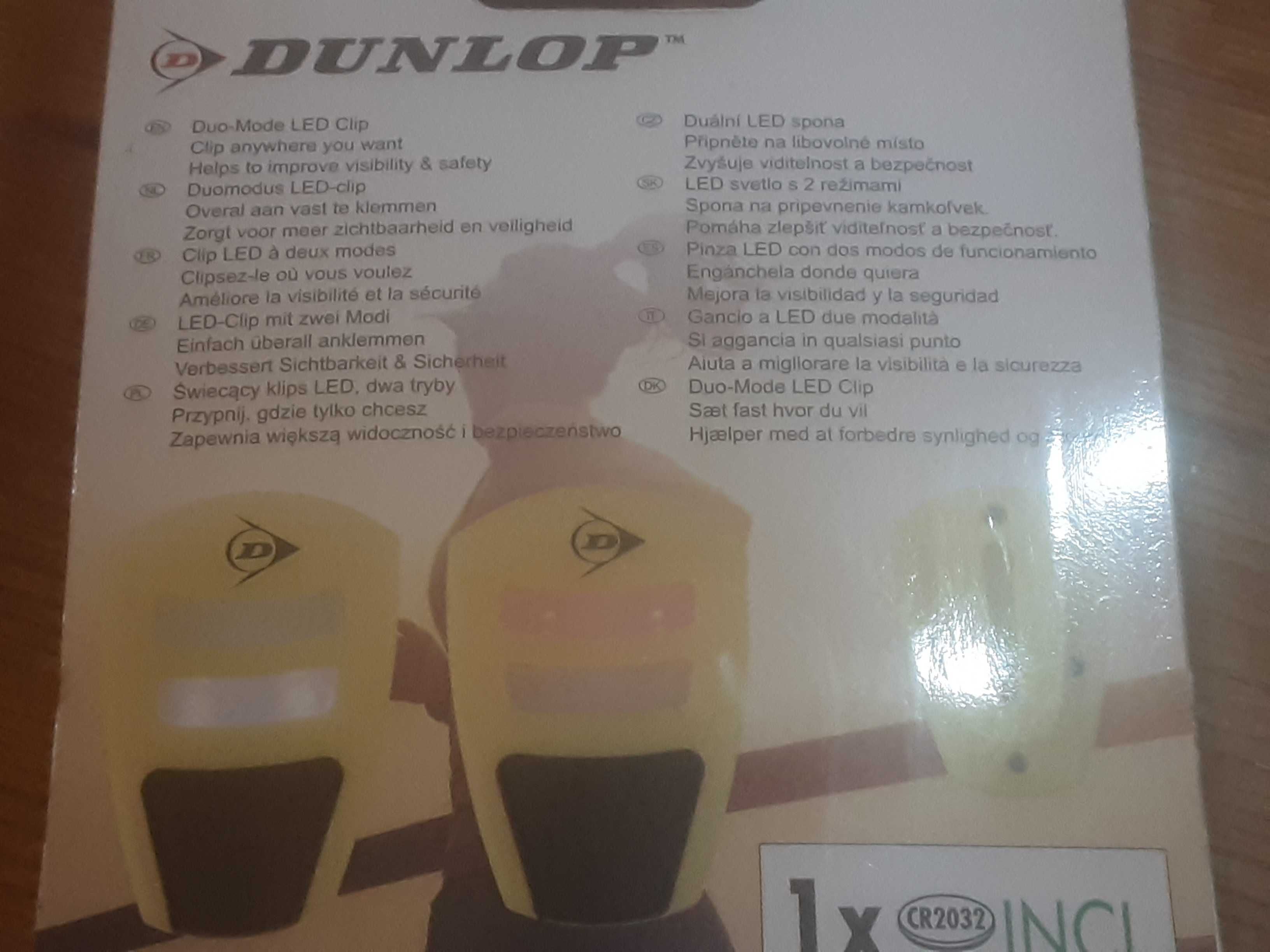 DUNLOP-NOWA, opakowana, zapinana na klips lampka LED ostrzegawcza