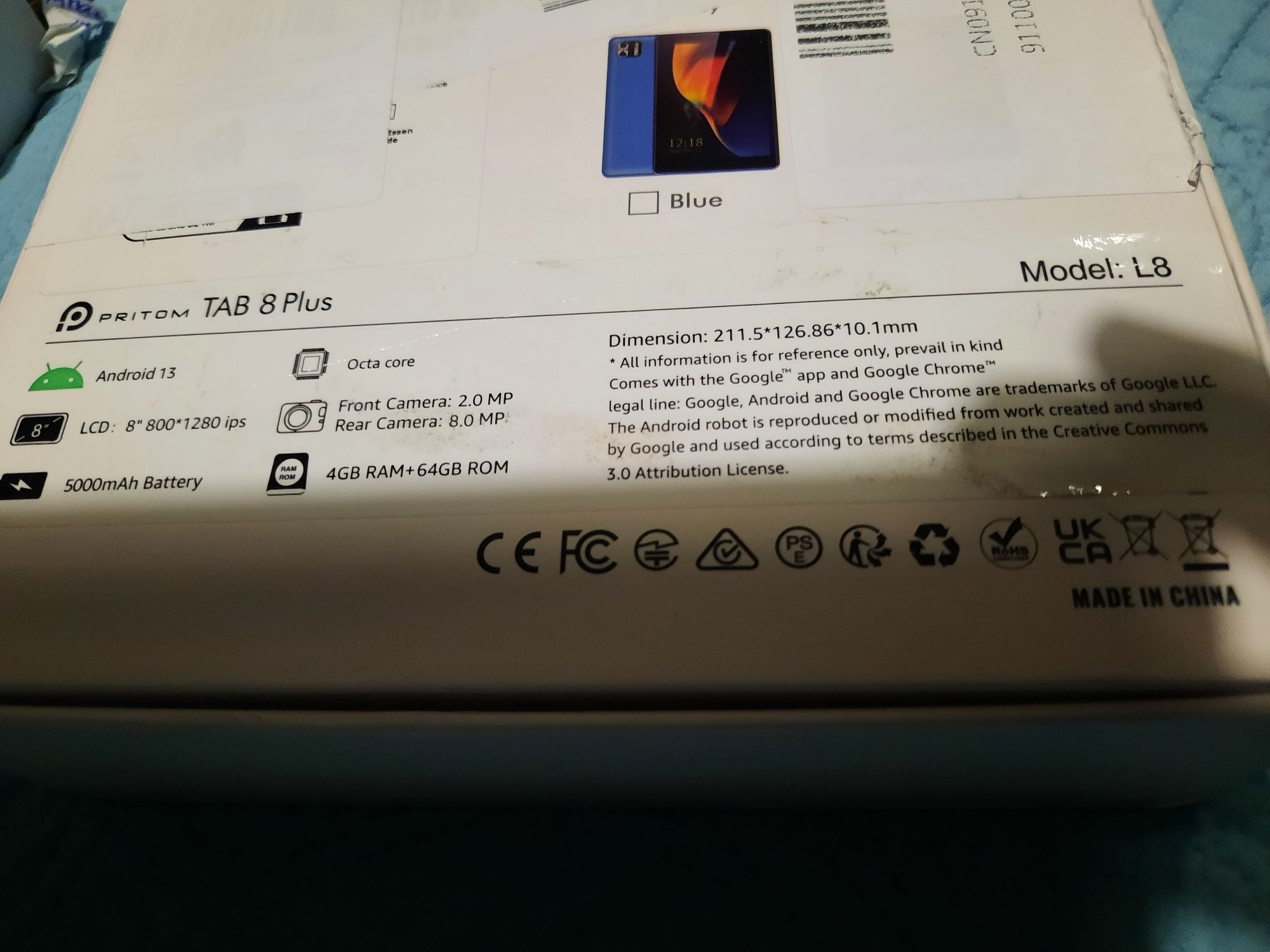 Tablet Pritom TAB 8 plus, modelo L8