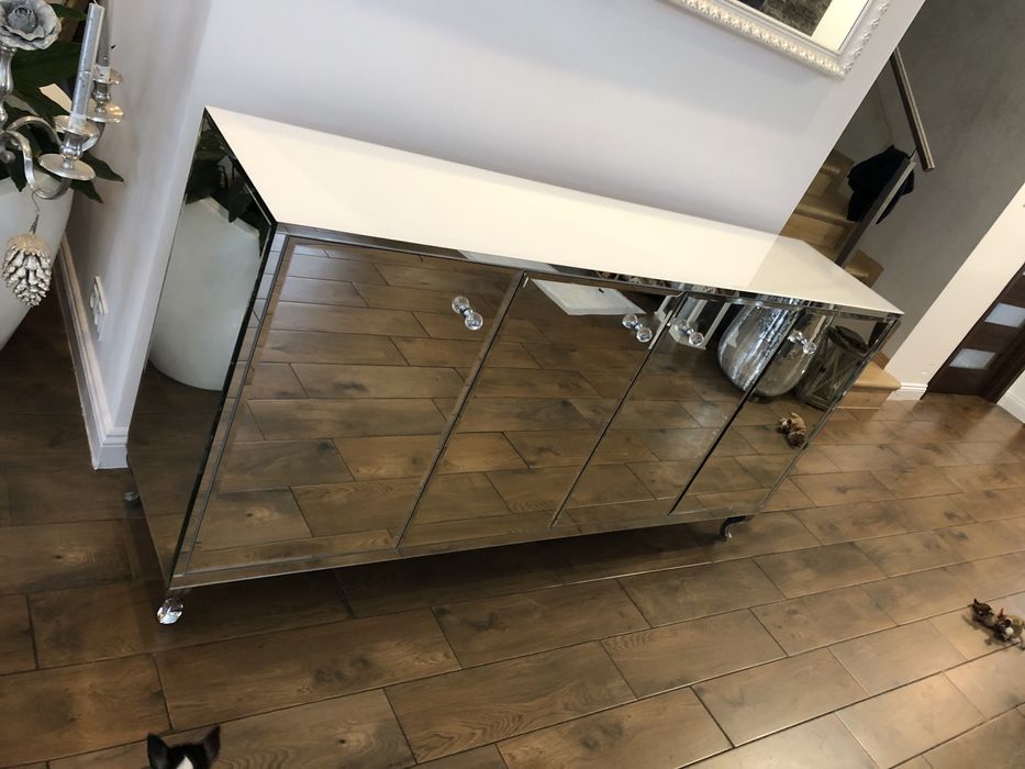 Komoda lustrzana glamour, noga ludwik chrom, galka krysztalowa OKAZJA!