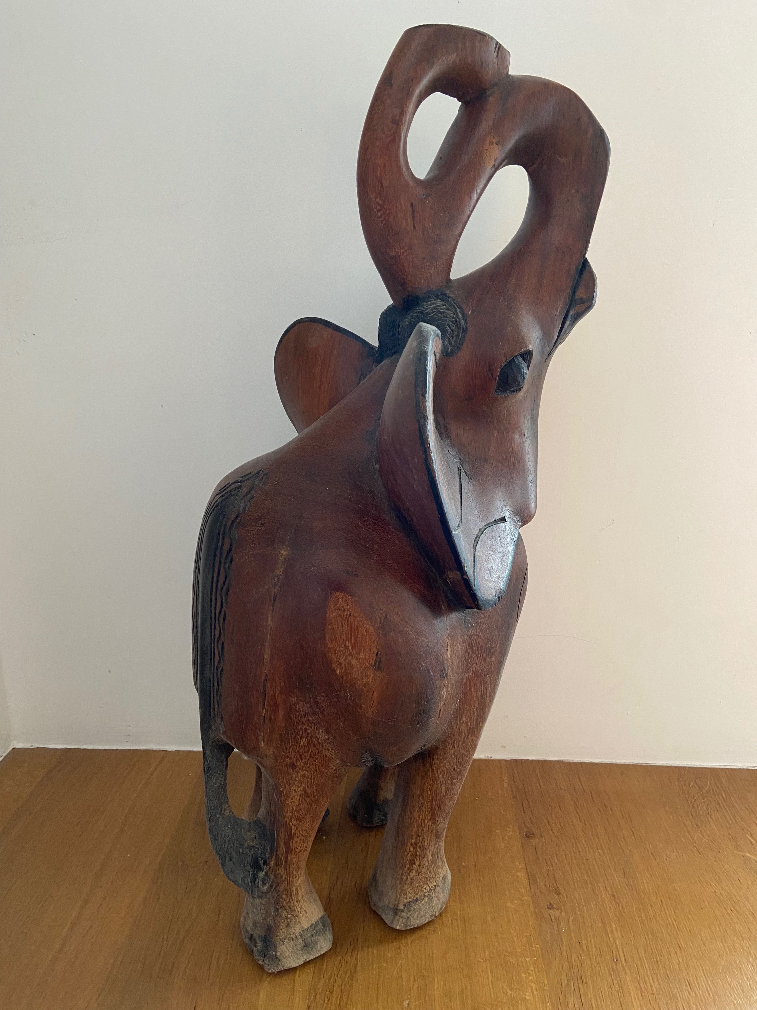 Grande imagem escultura elefante decoração em madeira maciça