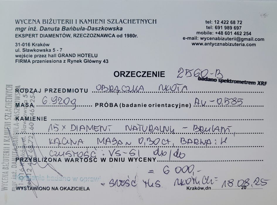 R.20 Obrączka 6.92g Diamenty 0.3ct Złoto 585 WYCENA