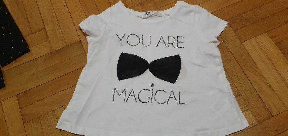 Bluzka H&M r.92, 98 biala czarna kokarda# getry
