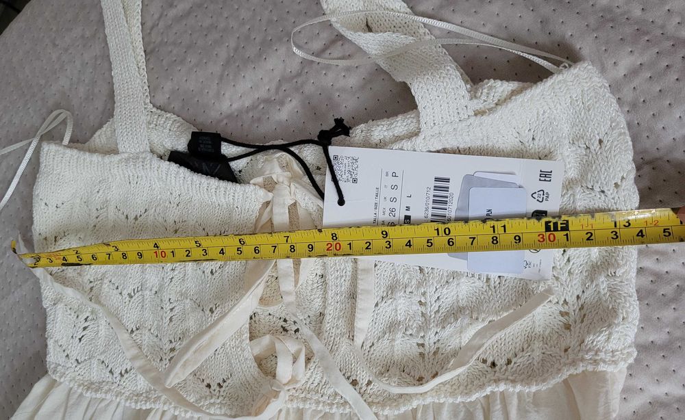 Długa kremowa sukienka bawełna Zara hafty szydełkowana S 36 nowa