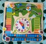 Calendário/relógio educativo em madeira