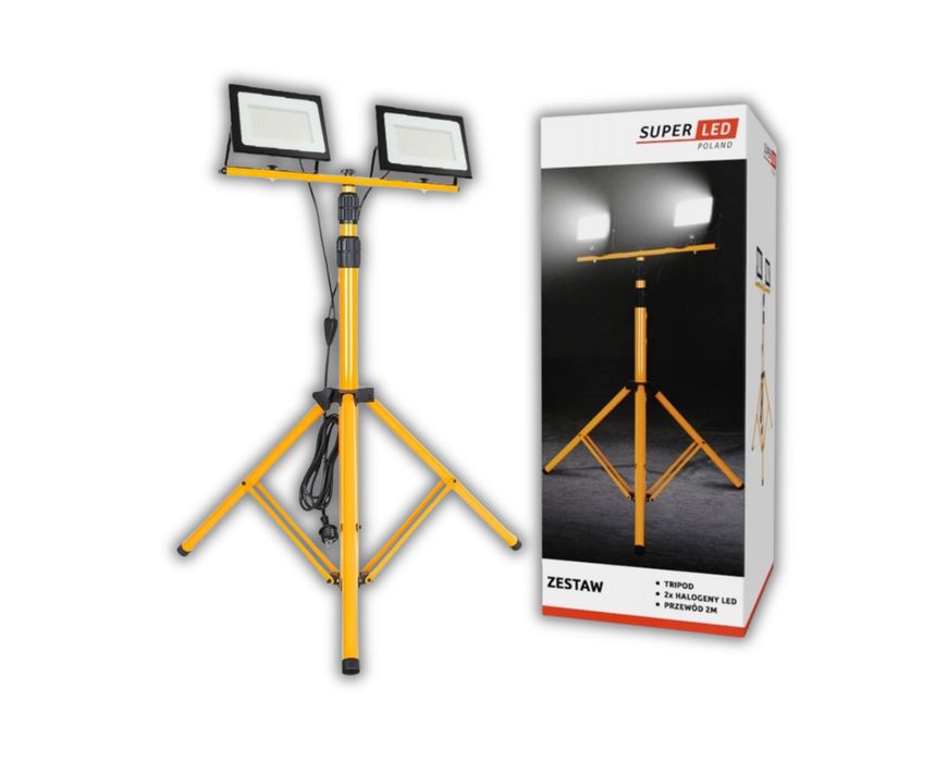 Naświetlacz Halogenowy z statywem LED MEGA MOC 2 lampy białe + stojak