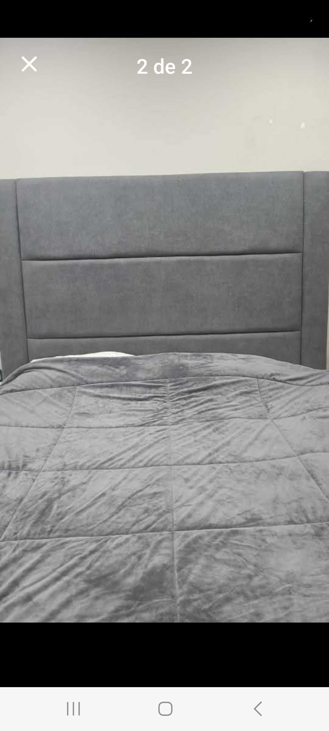 Cama de casal cinza com arrumação + colchão e estrado.