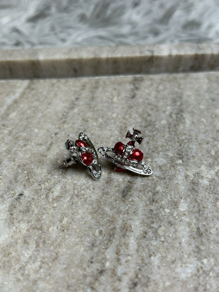 Vivienne Westwood Saturn Red Heart Earrings сережки серьги