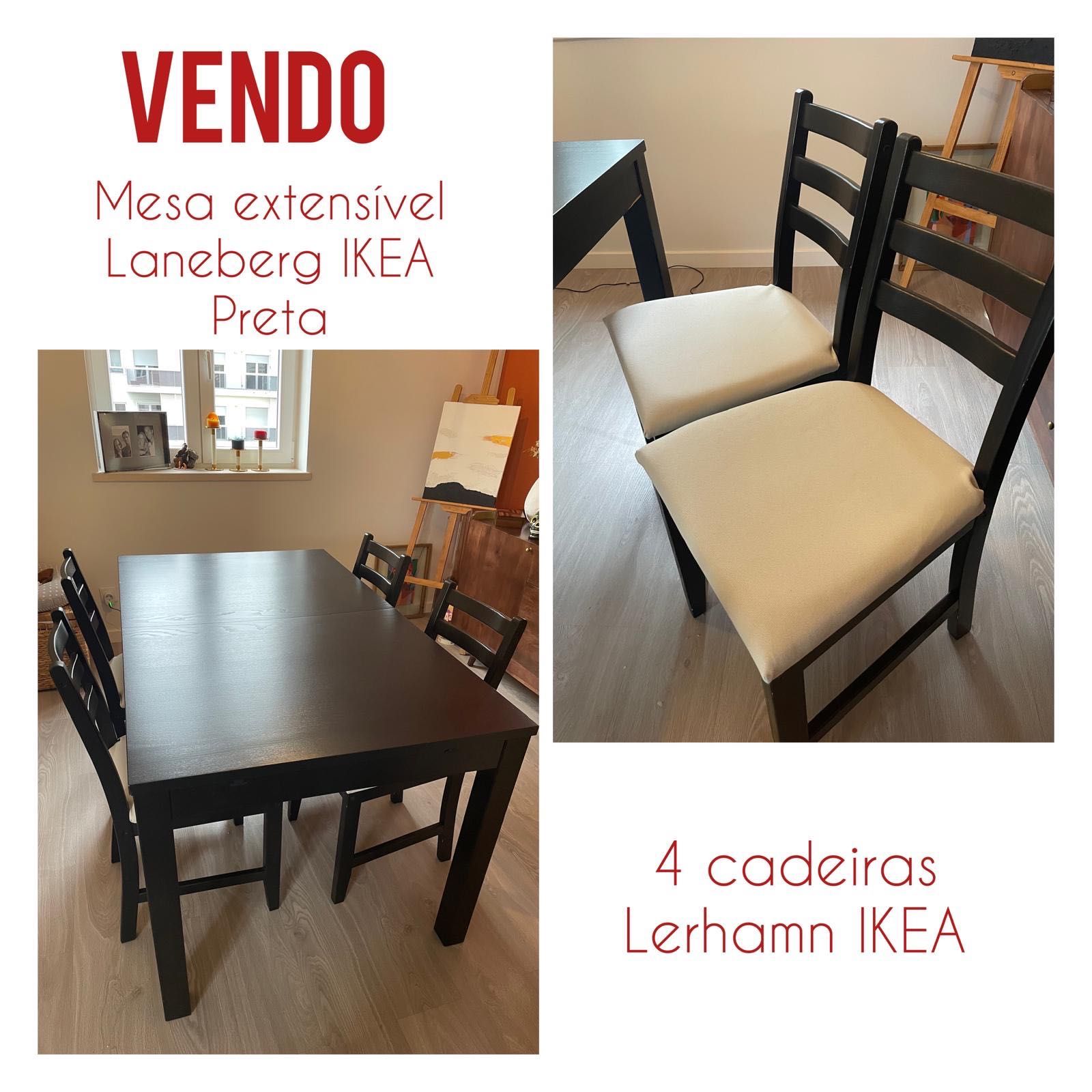 Mesa extensível Laneberg (130-190 cm) + 4 cadeiras Lehramn IKEA