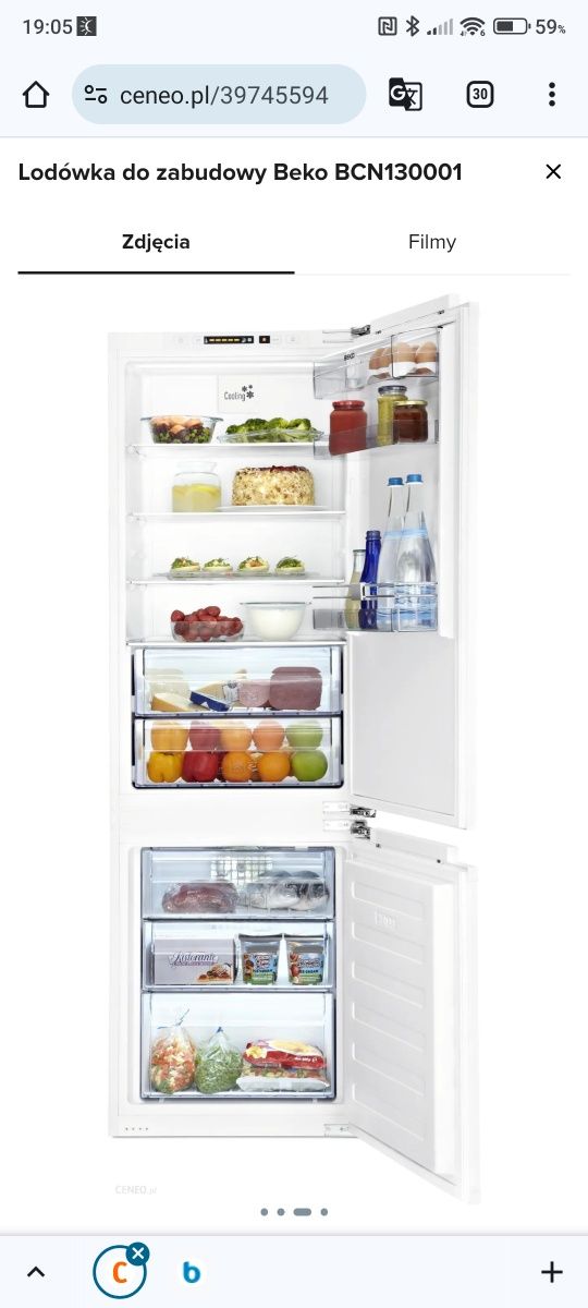 Elementy lodówki do zabudowy Beko BCN130001