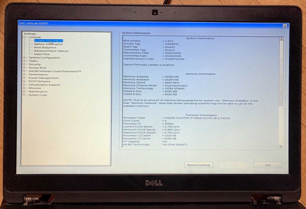 Dell Latitude E5570 15.6" IPS FHD 1920x1080 SSD NVMe 512GB i7-6820HQ