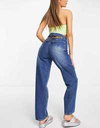 Rebellious Fashion Niebieskie jeansy wysoki stan i sznurowany tył 38