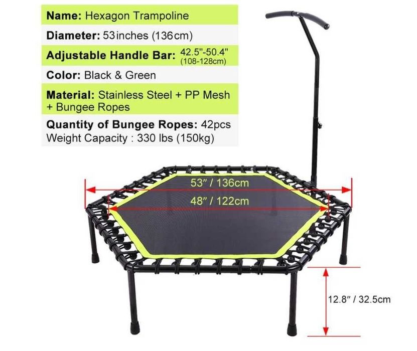 Trampolina OneTwoFit 48" do ćwiczeń z uchwytem T, 150 kg,