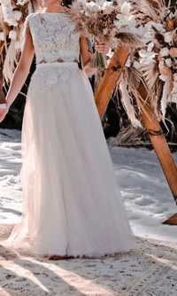 Dwu częściowa suknia ślubna z tiulu