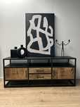 Komoda LOFT drewniana mango metal czarna szafka rtv pod tv NOWA