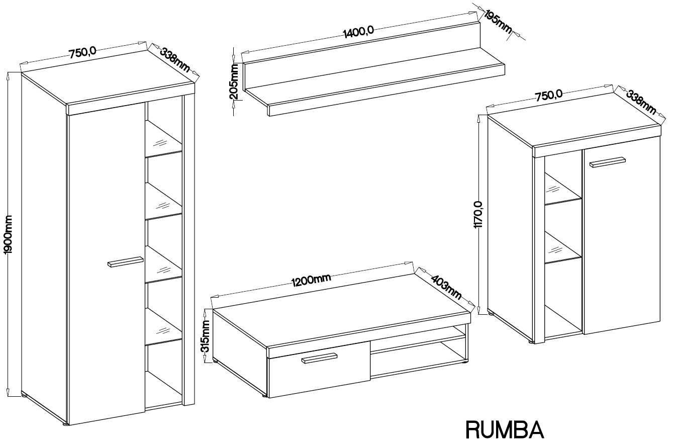 Meblościanka RUMBA 4 elementy 6 kolorów szybka wysyłka