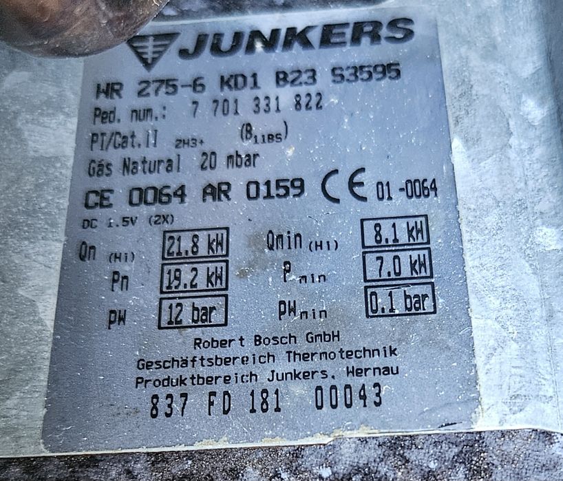 Esquentador Junkers para gás natural, 11 litros