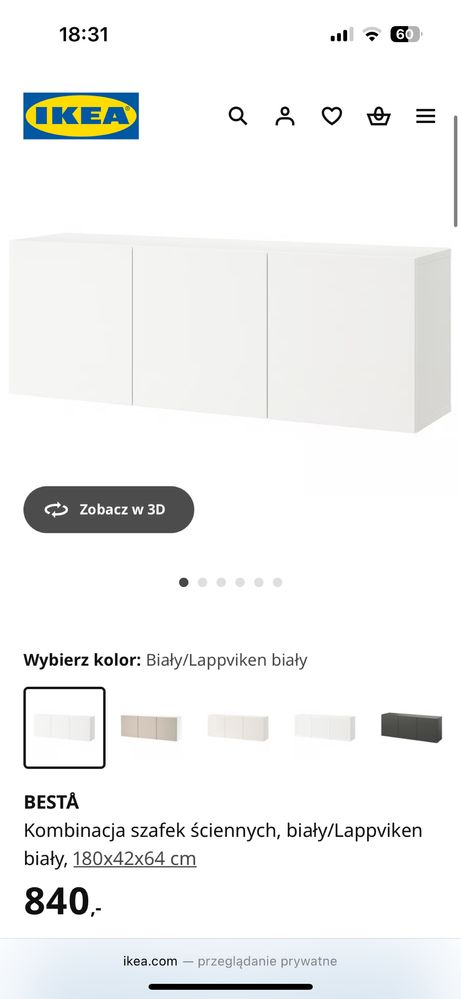 Szafka besta biała gałki kryształowe glamour