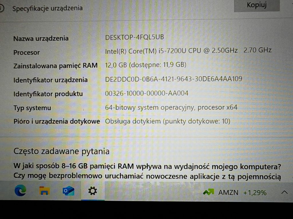 Laptop Dell Inspirion 5378 2in1 Ideał Dotyk 12Gb Ram I5 7200u