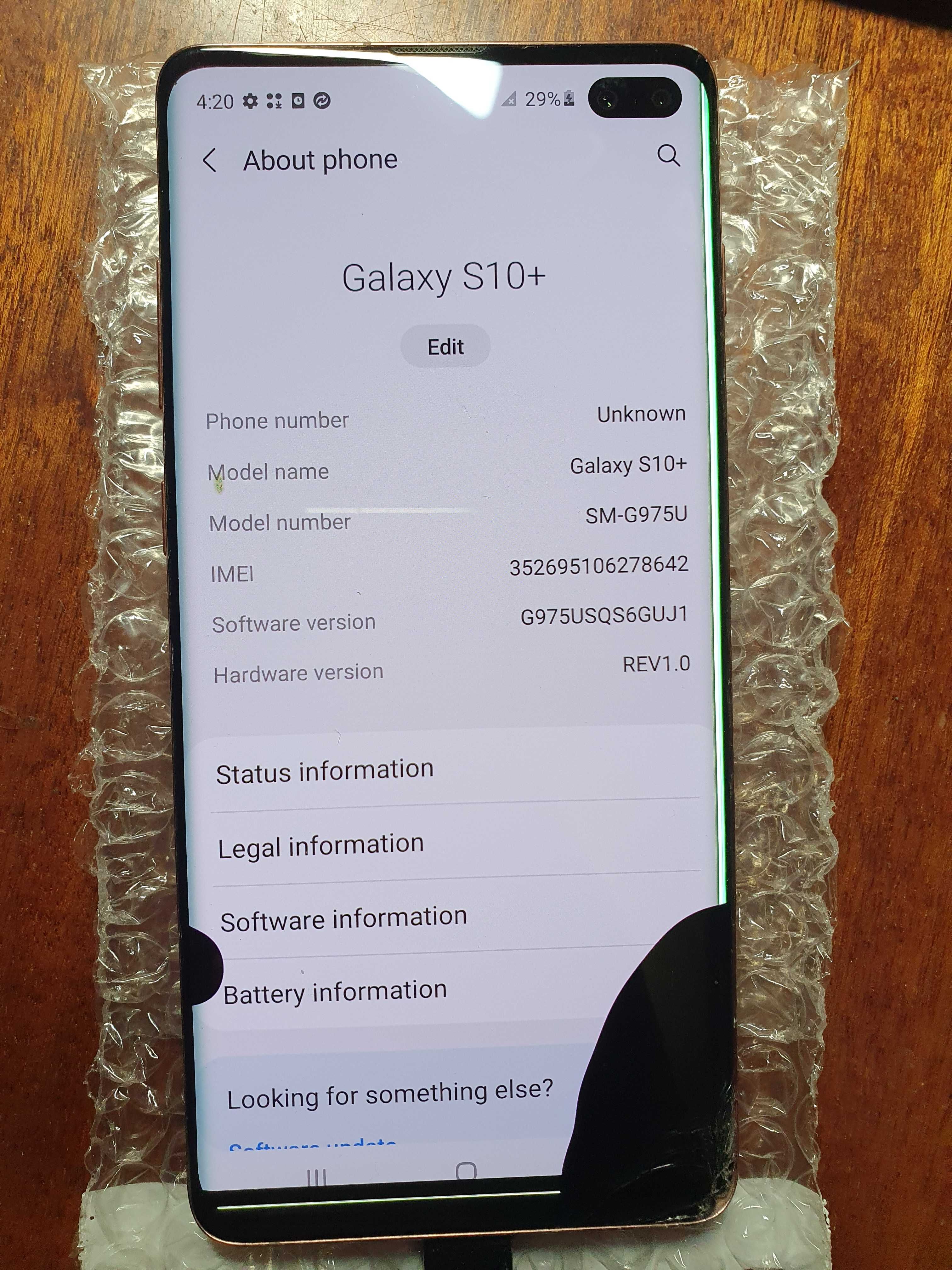 Samsung Galaxy S10+ SM-G975U 8/128Gb лоченый битый