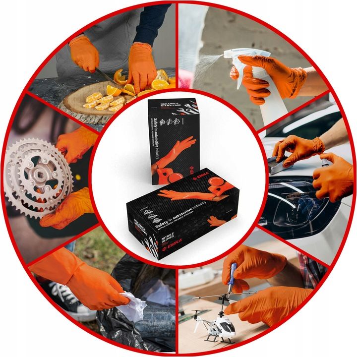 Rękawiczki Pomarańczowe Rękawice Nitrylowe Max Grip Mocne Rozmiar L 10