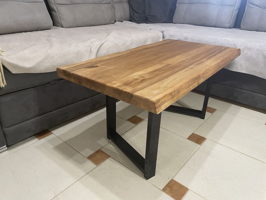 Журнальний столик в стилі лофт / натуральне дерево - металеві ніжки