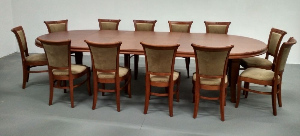 Stół okrągły bukowy 150cm x 350cm rozkładany 8 Nóg i 12 krzeseł
