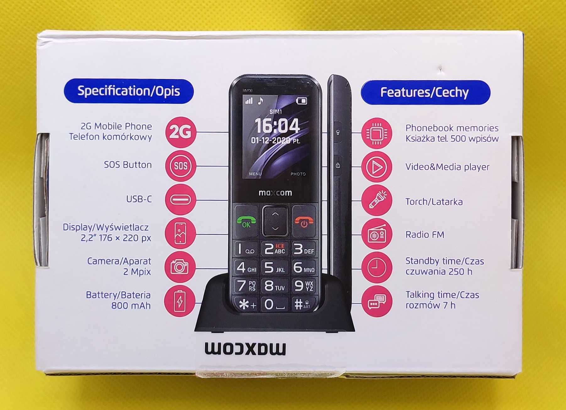Telefon komórkowy dla seniora MAXCOM MM730