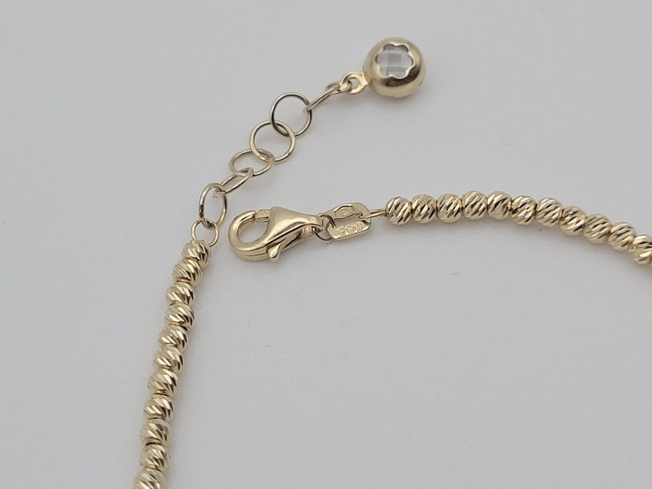 Nowa Złota bransoletka złoto próby 585, kuleczki diamentowane ocechowa