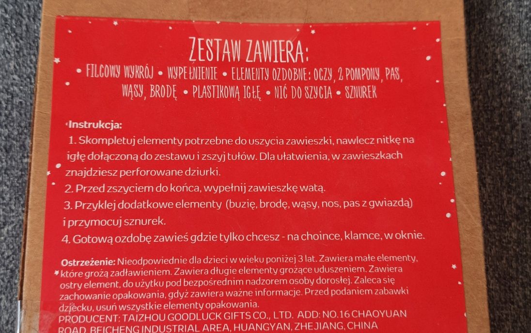 Zestaw kreatywny - Mikołaj zawieszka filcowa