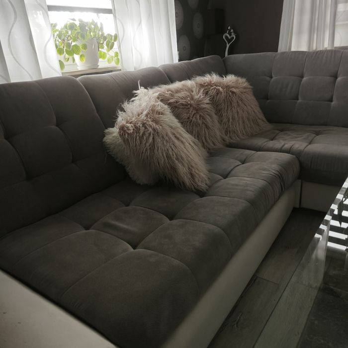 Duży narożnik диван kanapa sofa szary biały funkcja spania 200/140