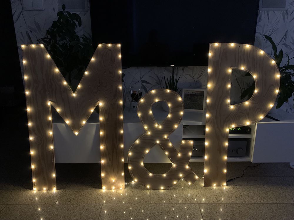 Podświetlane literki M&P na ślub/wesele