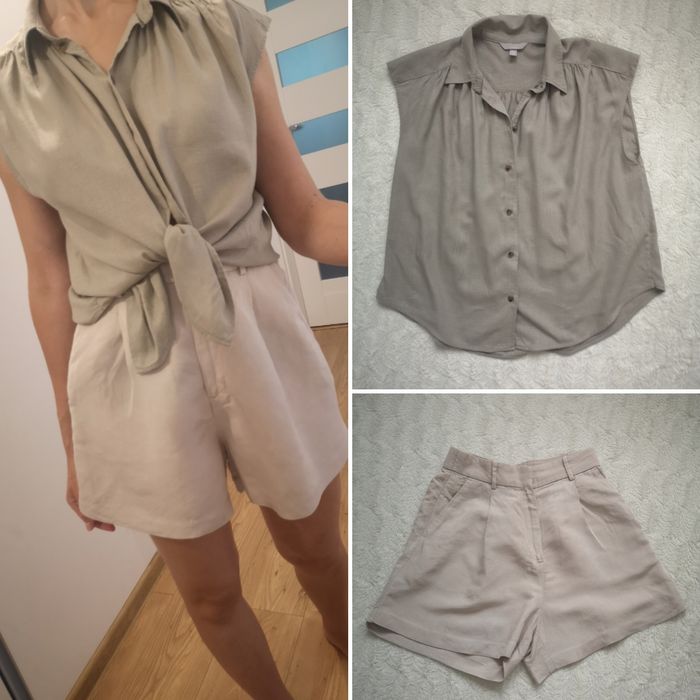 Lniany zestaw shorty + koszula