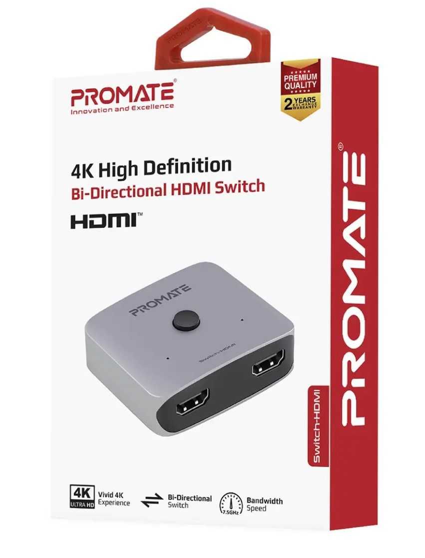 HDMI світч двонапрямлений Promate Switch-HDMI 4K 60 Hz Silver
