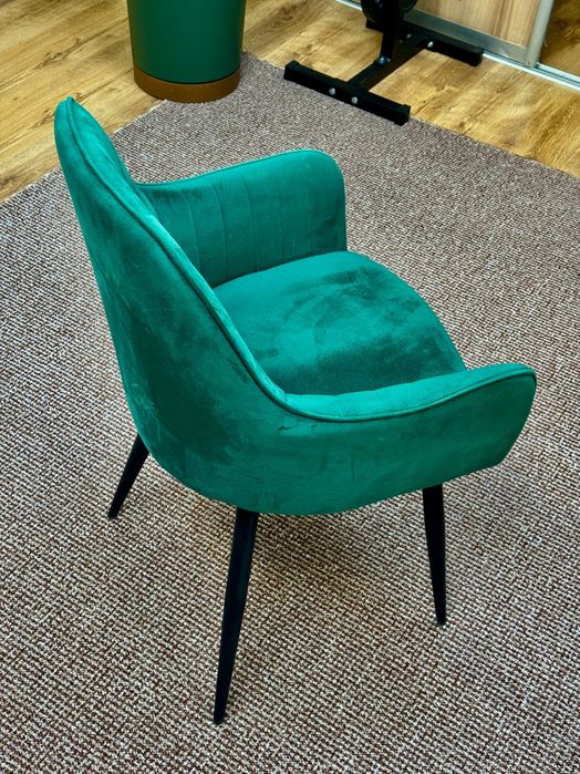 Krzesło tapicerowane welurowe do salonu jadalni z poduszką - zielone
