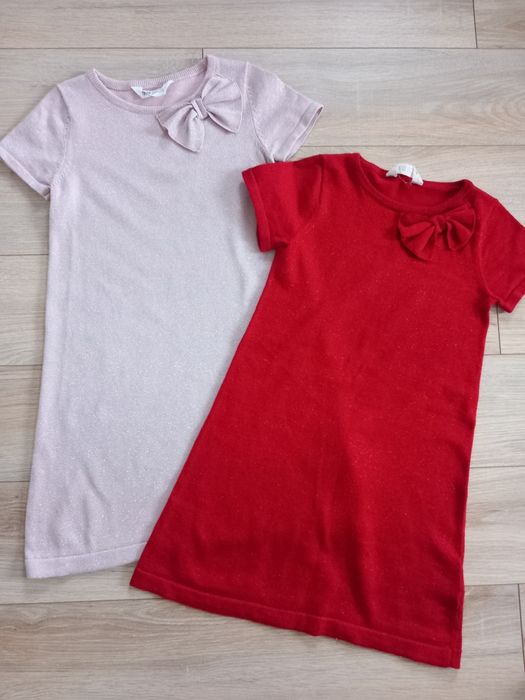 Sukienki brokatowe świąteczne  h&m 134/140 bliźniaczki