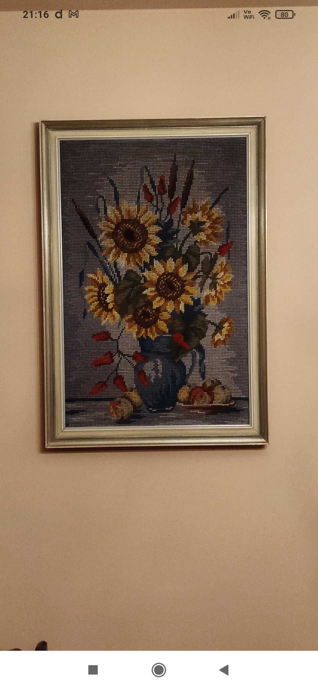 Obraz ręcznie haftowany bardzo duży 102x70 cm