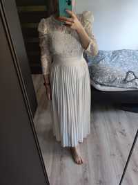 Biała sukienka Shein koronka plisy maxi