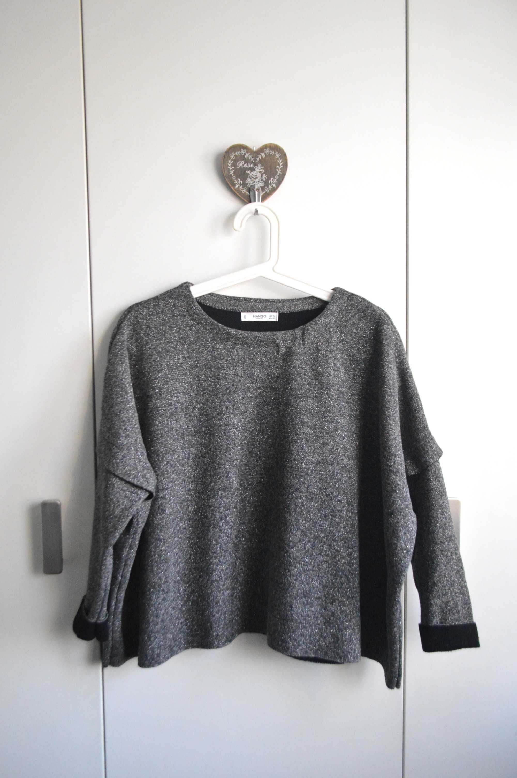 Mango sweter S/M bluza srebrna połyskująca luźna oversize minimalizm