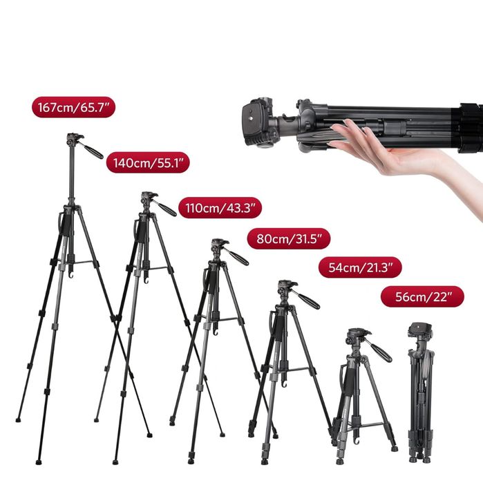 Stabilny Statyw EVUMO HF3 167 cm - Lekki Aluminiowy z Pilotem 360°