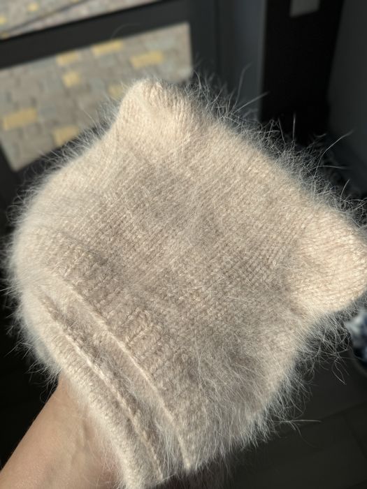 Шапочка с ушками, ручная работа ангора