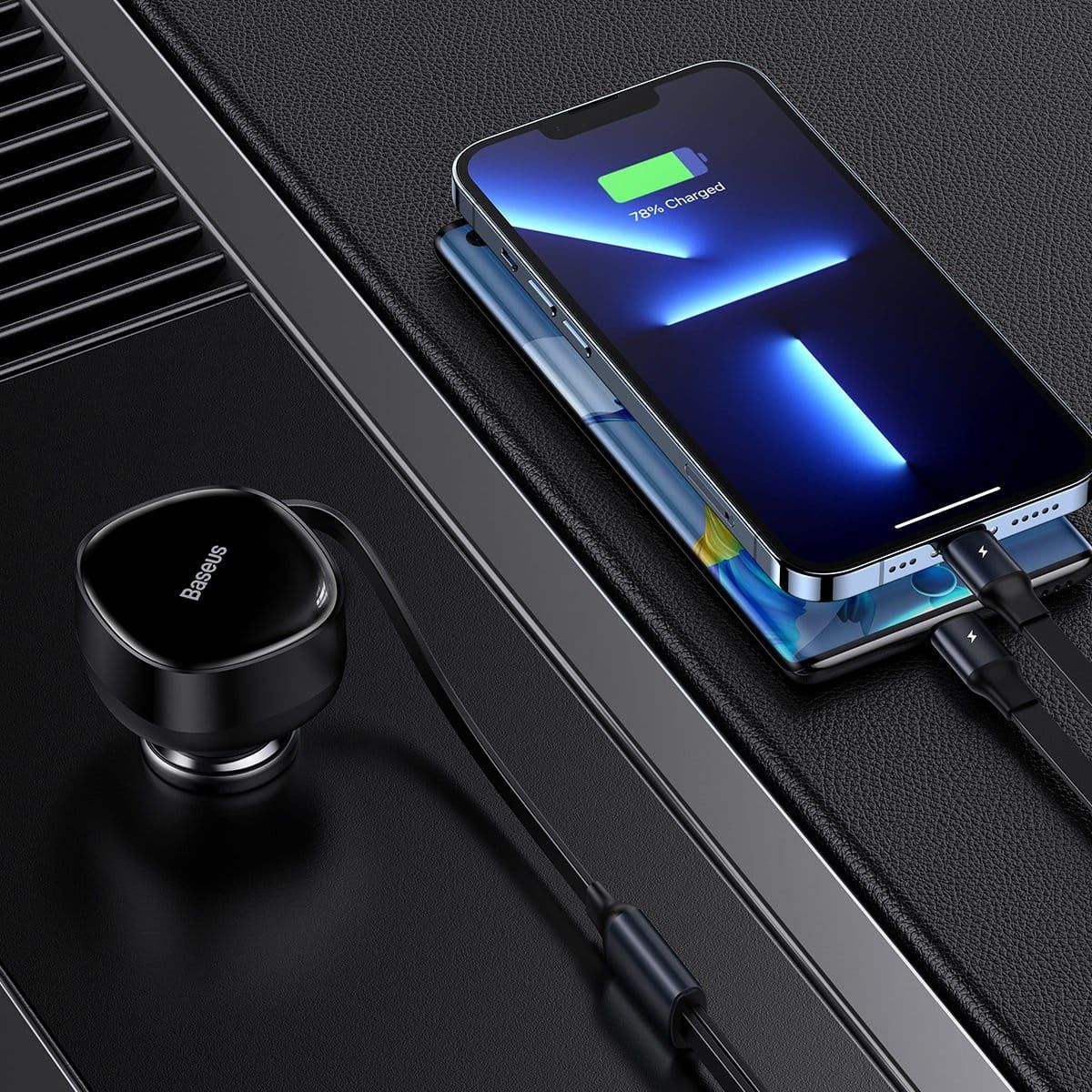 Baseus Ładowarka Samochodowa Zwijany Kabel 2w1 Usb C Lightning 30W
