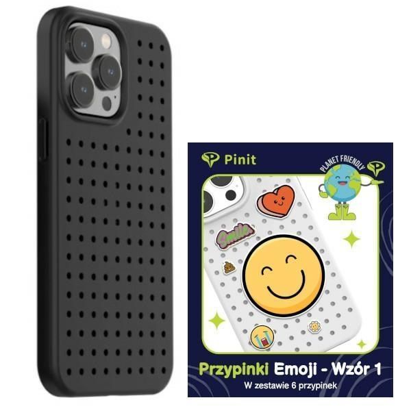 Etui Pinit Dynamic + Przypinki Emoji - iPhone 14 Pro 6.1" - Czarny