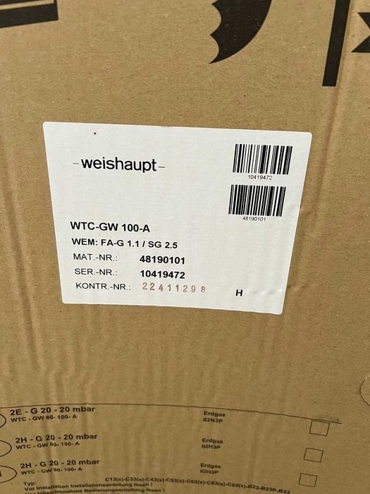 Gazowy kocioł marki Weishaupt model WTC-GW 100 + doposażenie