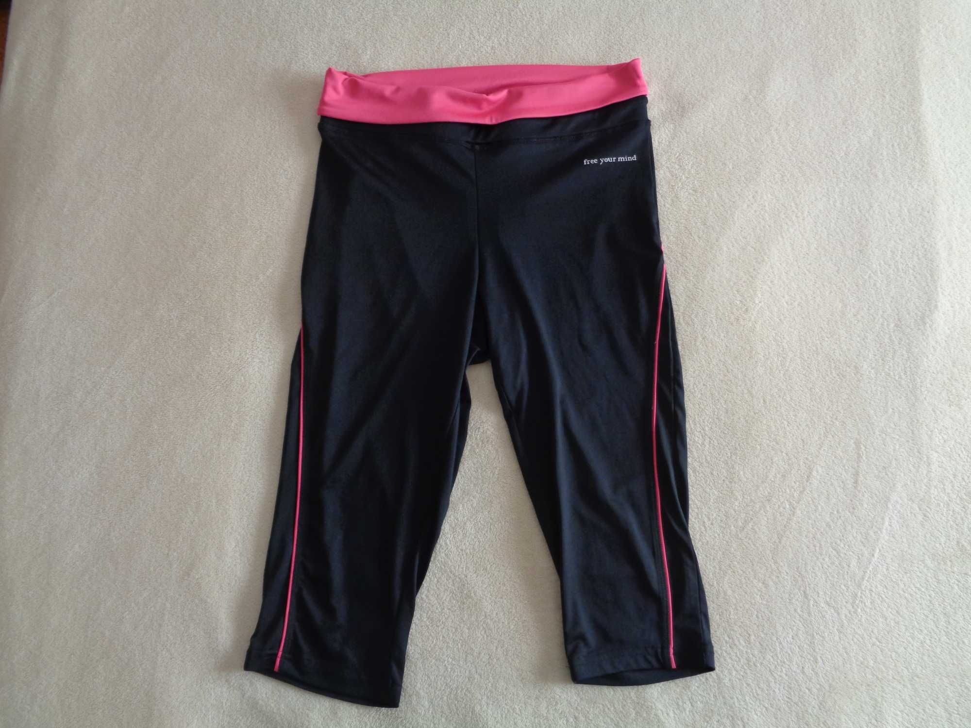 Leggings / calções de lycra pretas com faixa rosa - Tam. L