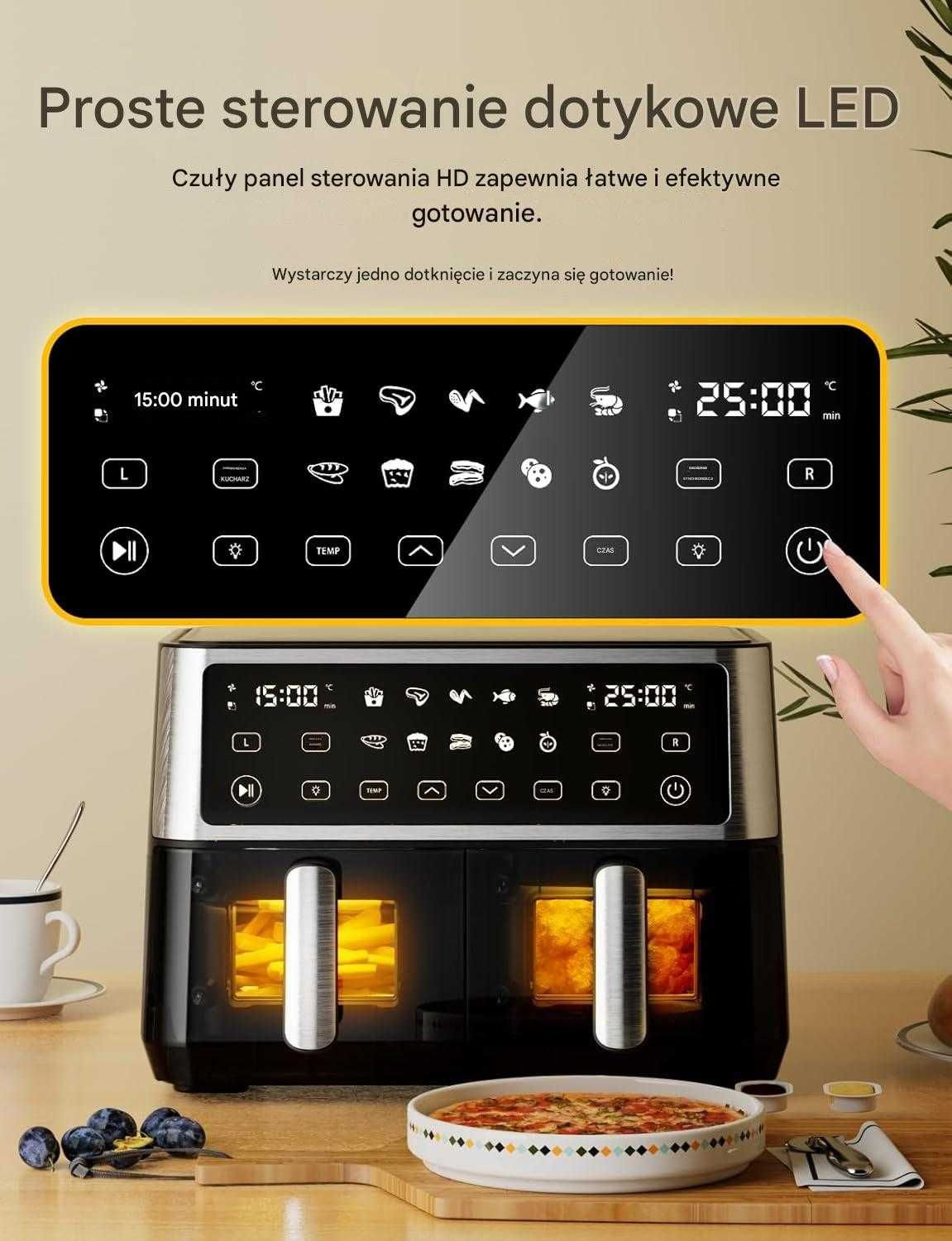 AIR FRYER Frytkownica Beztłuszczowa Mocna 2400W 6L 2 KOMORY Z OKNAMI!