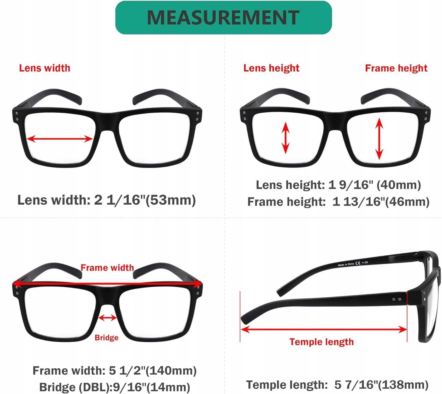 Korekcyjne Okulary do czytania duże kwadratowe czarne +2.5