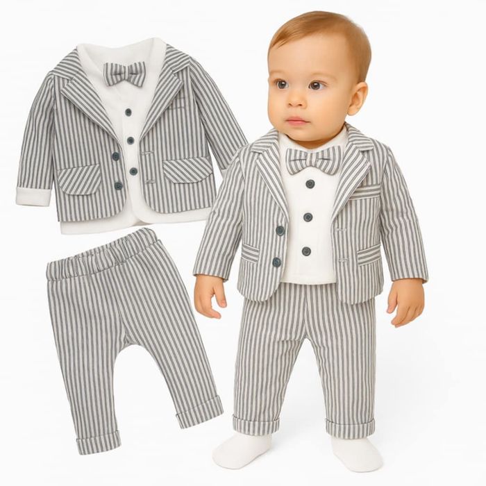 Elegancki garniturek dla chłopca na chrzest bawełna organiczna r.56